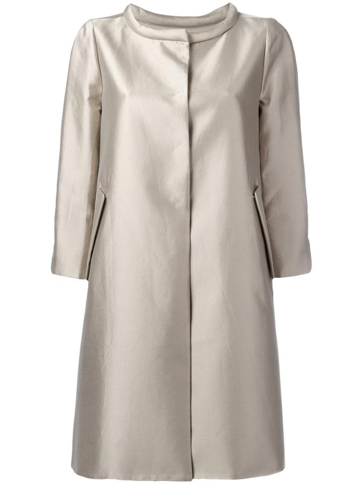 Armani Collezioni Metallic Concealed-placket Coat - Nude & Neutrals