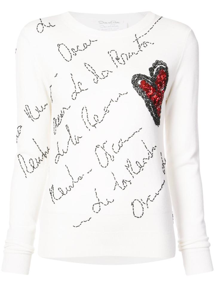 Oscar De La Renta Sequin Heart Jumper - White