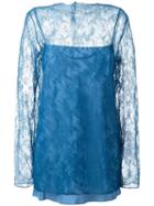 Nina Ricci Transparent Lace Overlay Blouse, Women's, Size: 40, Blue, Polyamide/viscose/silk