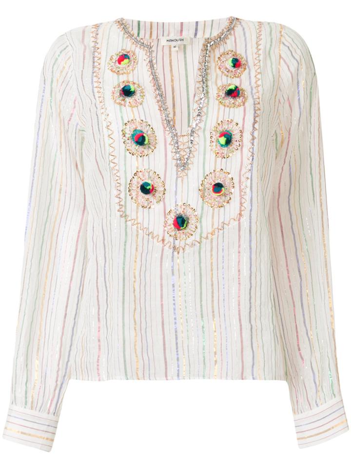 Manoush Embroidered Striped Shirt - White