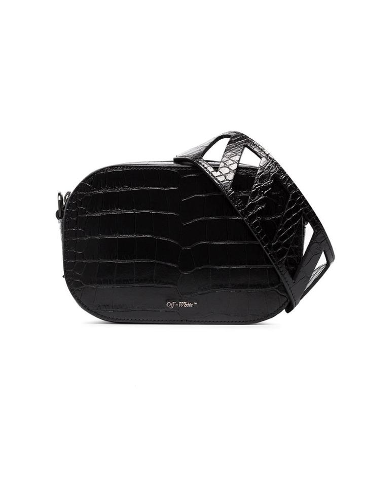 Off-white Black Cocco Crocodile Embossed Leather Camera Bag