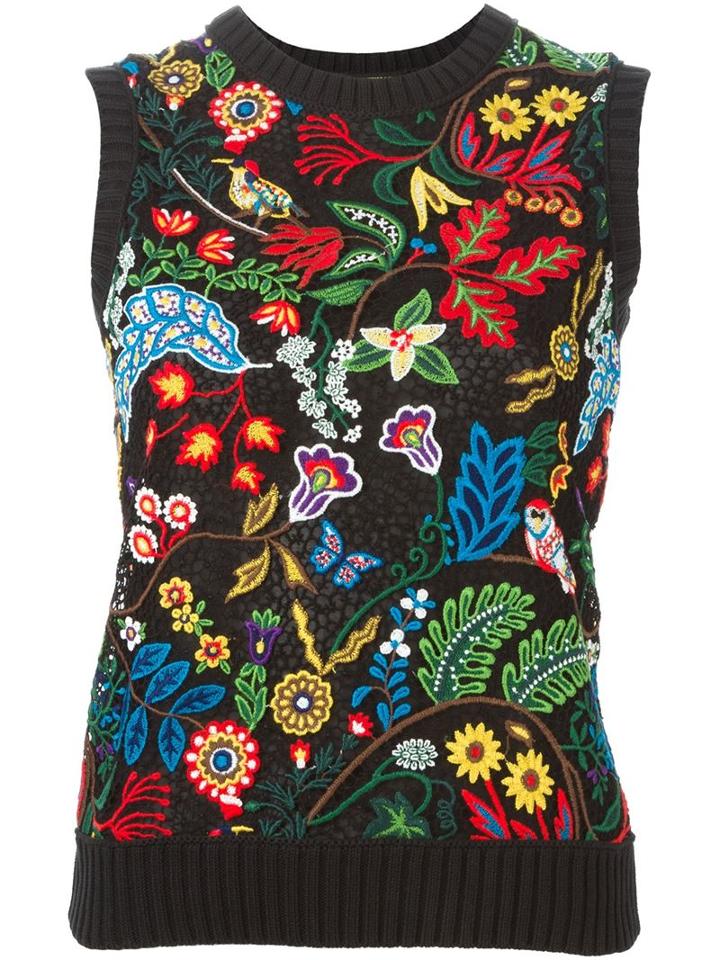 Valentino Floral Embroidered Knit Top, Women's, Size: S, Black, Cotton/silk/spandex/elastane
