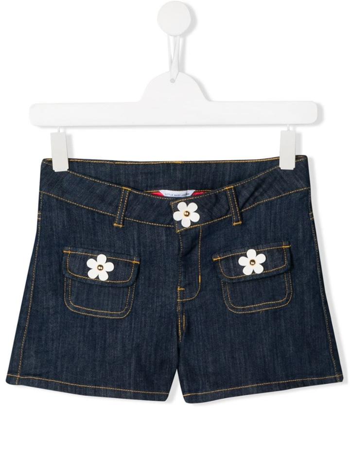 Little Marc Jacobs Flower Appliqué Denim Shorts - Blue