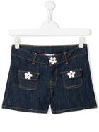 Little Marc Jacobs Flower Appliqué Denim Shorts - Blue