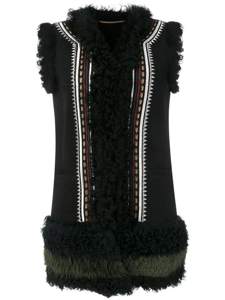 Bazar Deluxe Ethnic Embroidery Sleeveless Jacket - Black