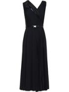Prada Bow Detail V-neck Dress - Black
