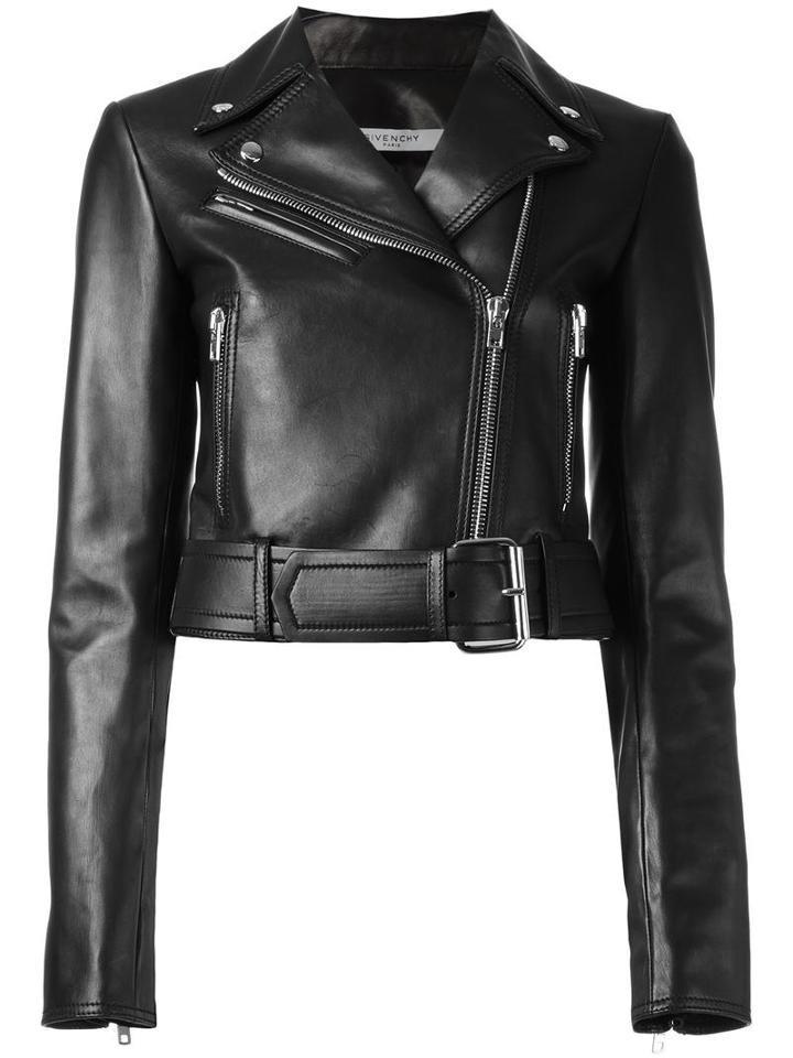 Givenchy Cropped Biker Jacket, Women's, Size: 38, Black, Lamb Skin/acetate/viscose