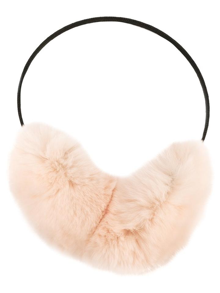Yves Salomon Fur Earmuffs, Women's, Nude/neutrals, Silk/rabbit Fur/polyester