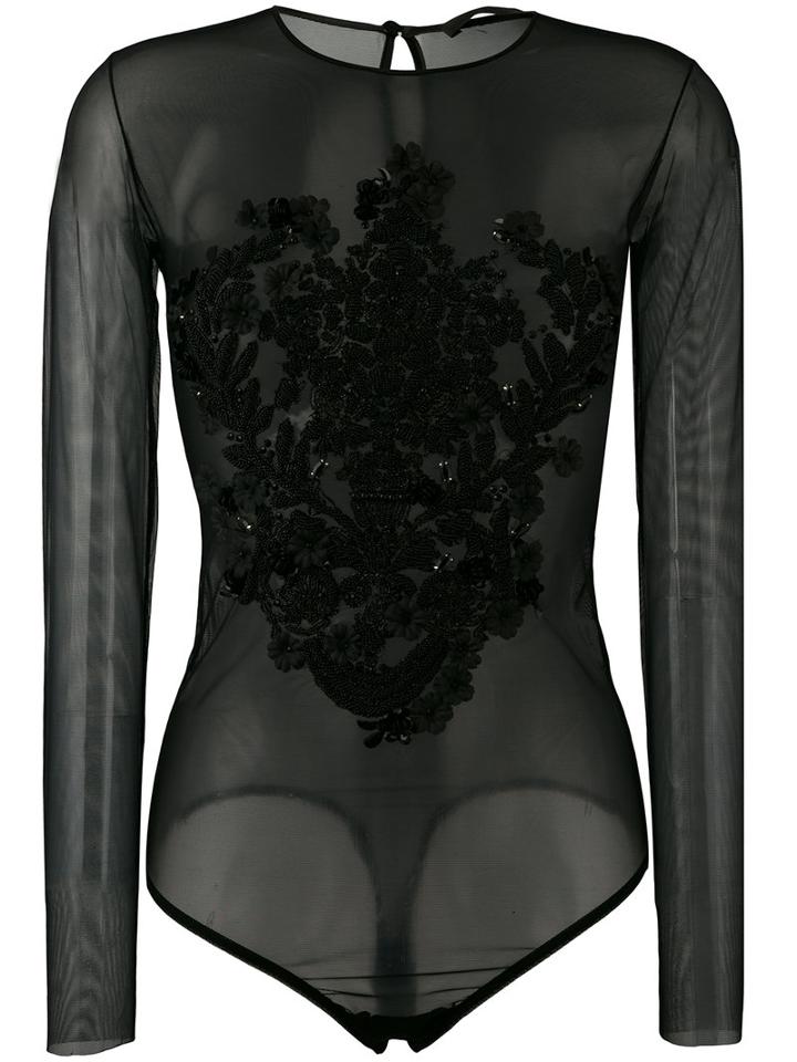 Amen - Sheer Embellished Bodysuit - Women - Polyamide/spandex/elastane - 42, Black, Polyamide/spandex/elastane