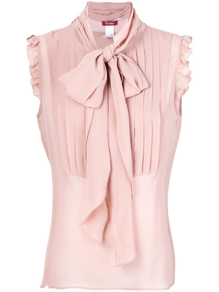 Max Mara Studio - Frill Pussy Bow Blouse - Women - Silk/polyester - 42, Pink/purple, Silk/polyester