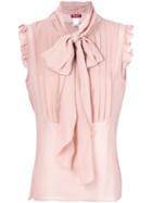Max Mara Studio - Frill Pussy Bow Blouse - Women - Silk/polyester - 42, Pink/purple, Silk/polyester