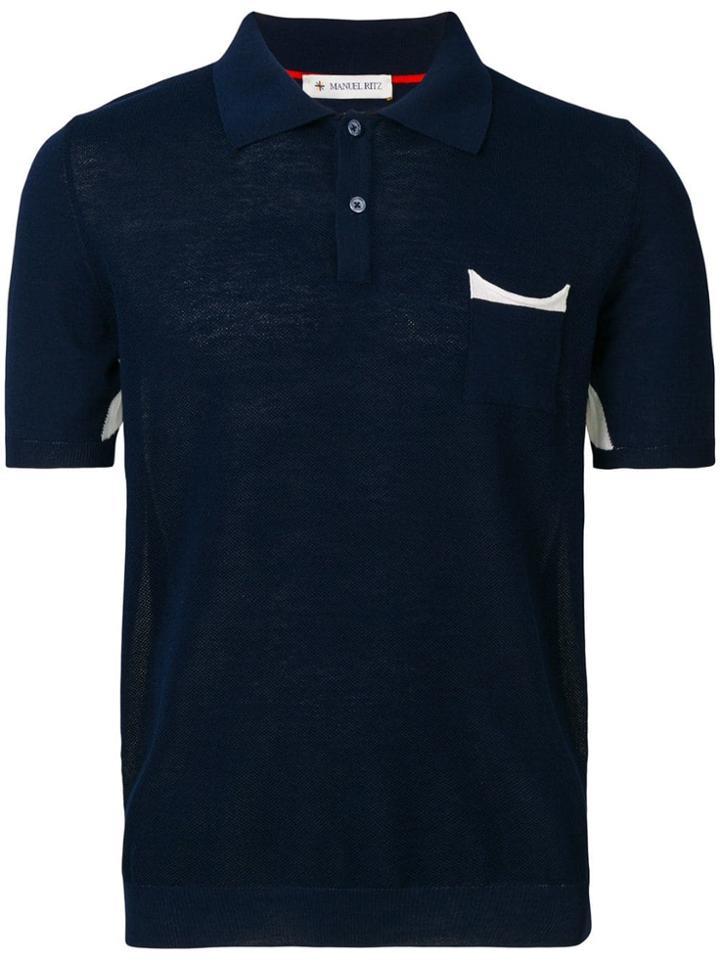 Manuel Ritz Contrast Pocket Polo Shirt - Blue