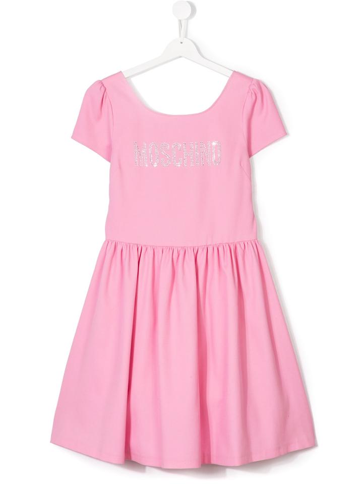 Moschino Kids Logo Appliqué Pleated Dress - Pink & Purple