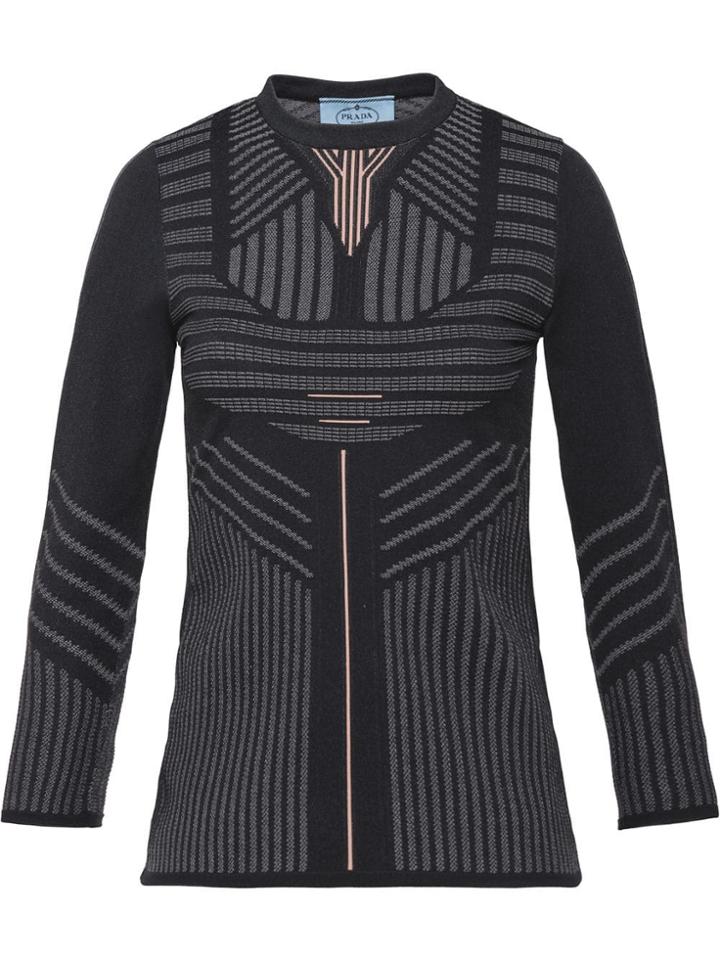 Prada Geometric Intarsia Sweater - Black