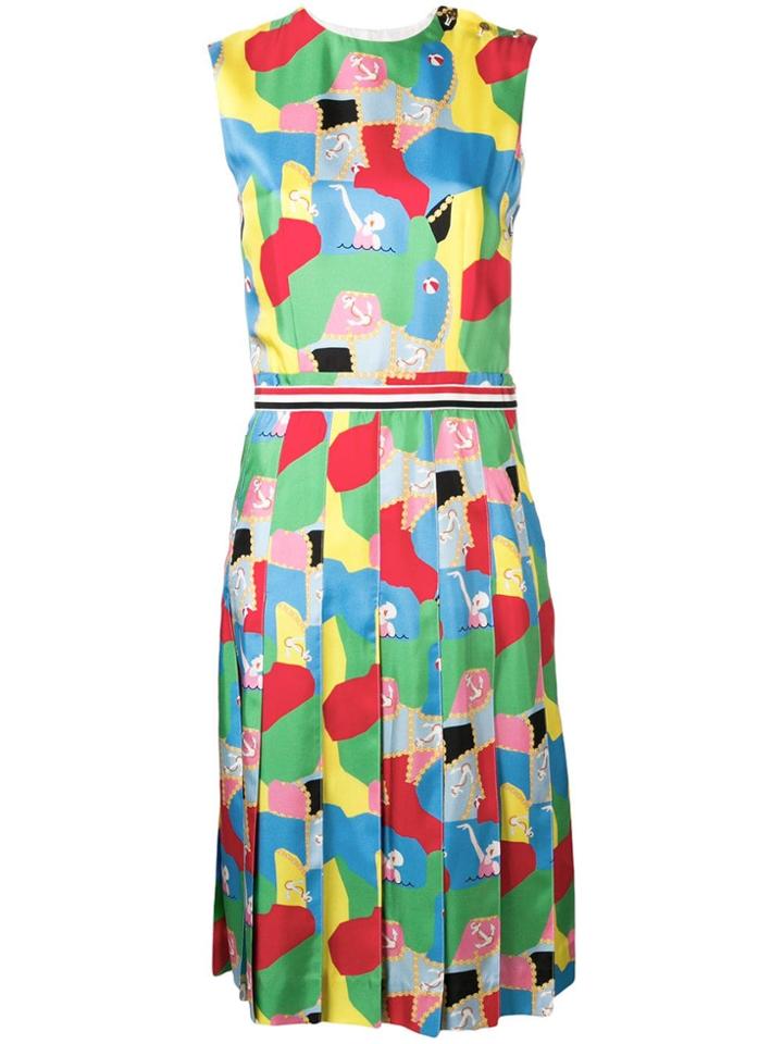 Thom Browne Silk Swimmer Sleeveless Pleated Dress - Blue