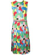 Thom Browne Silk Swimmer Sleeveless Pleated Dress - Blue