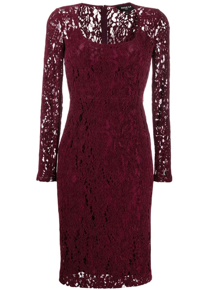 Paule Ka Lace Detail Dress - Red