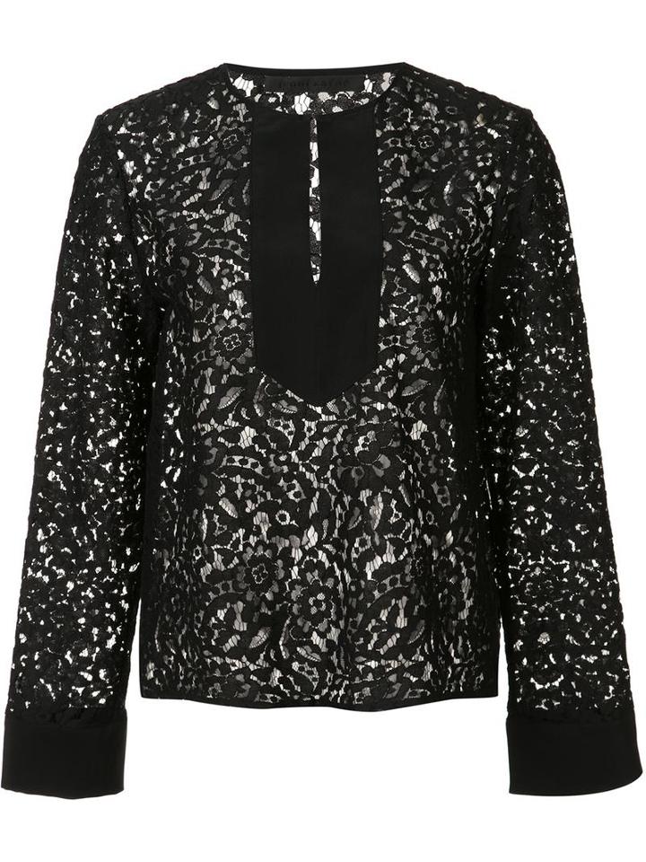 Jenni Kayne Front Placket Lace Blouse, Women's, Size: Medium, Black, Cotton/nylon/silk
