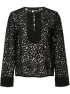 Jenni Kayne Front Placket Lace Blouse, Women's, Size: Medium, Black, Cotton/nylon/silk