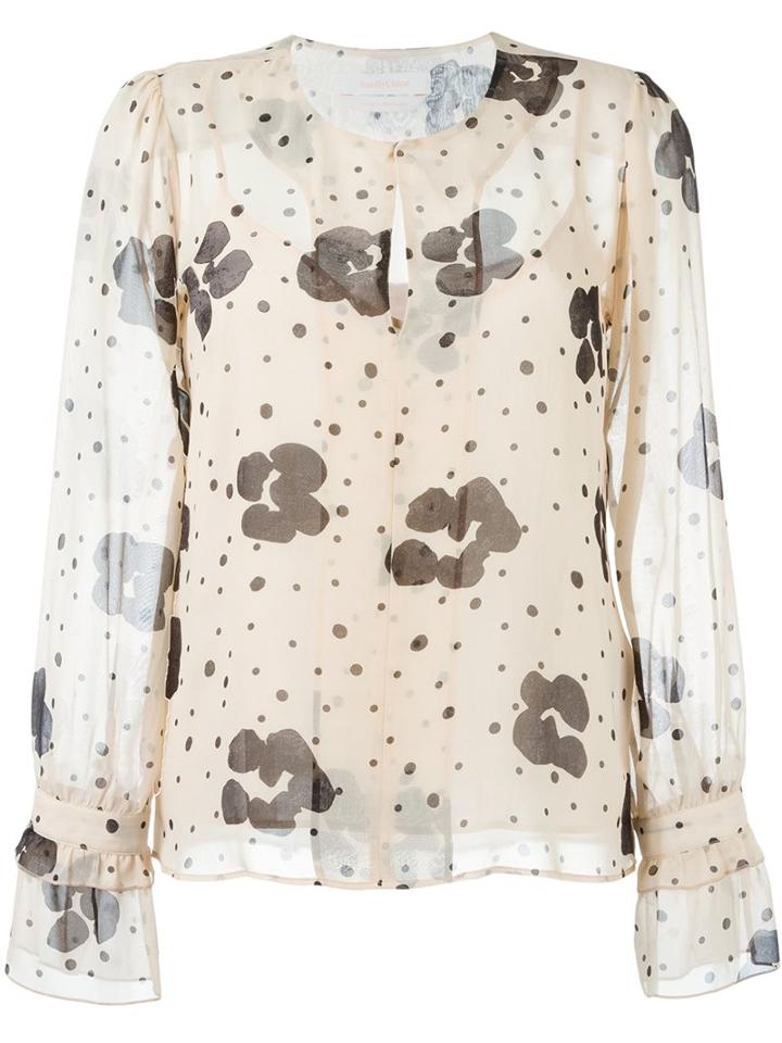 See By Chloé Floral Print Blouse, Women's, Size: 40, Nude/neutrals, Silk