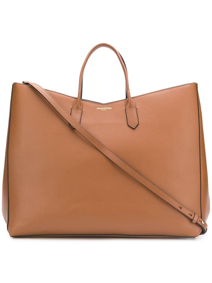Sara Battaglia Wide Square Tote Bag - Brown