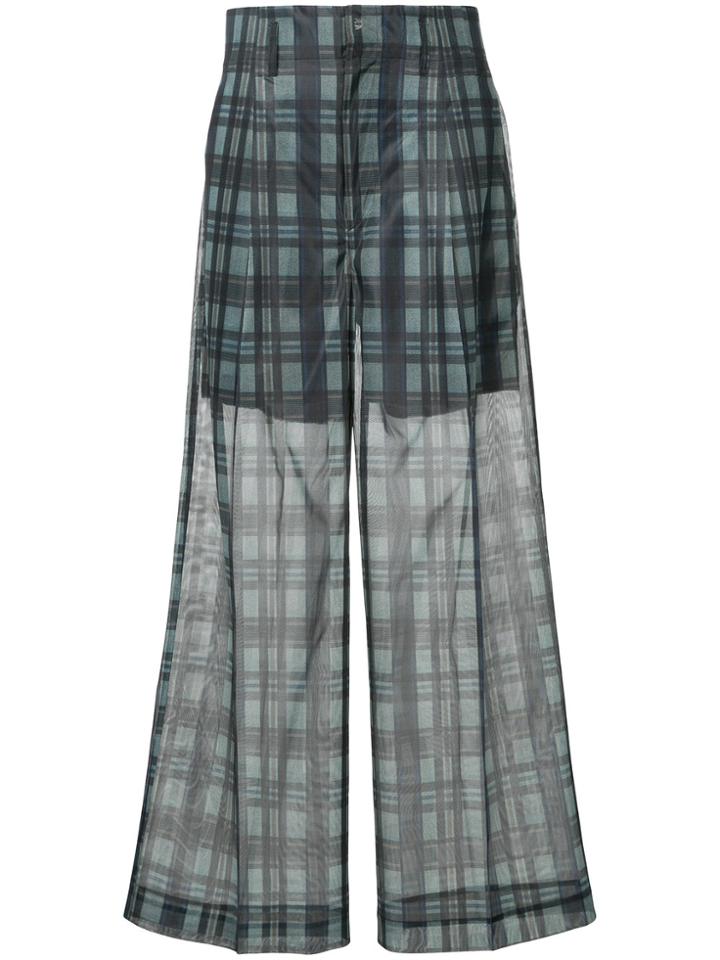 Toga Pulla Checkered Print Sheer Wide Leg Trousers - Grey