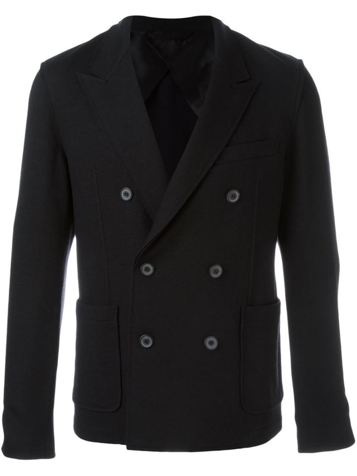 Lanvin Dual Pocket Peacoat, Men's, Size: 50, Black, Polyamide/spandex/elastane/viscose/virgin Wool