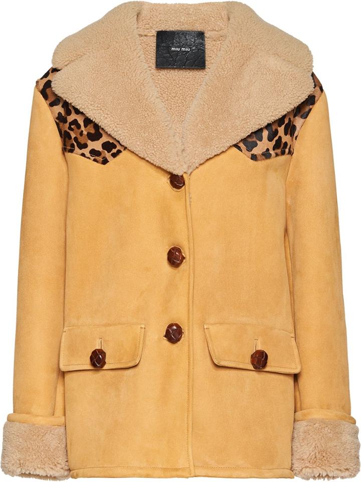 Miu Miu Suede Sheepskin Jacket - Neutrals