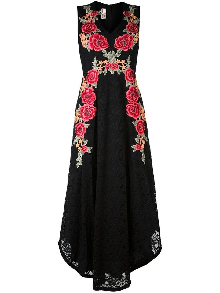 Antonio Marras Rose Embroidery Lace Dress, Women's, Size: 44, Black, Viscose/polyester/polyamide