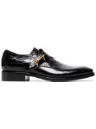 Balenciaga Black Croc Gold Buckle Leather Monk Shoes