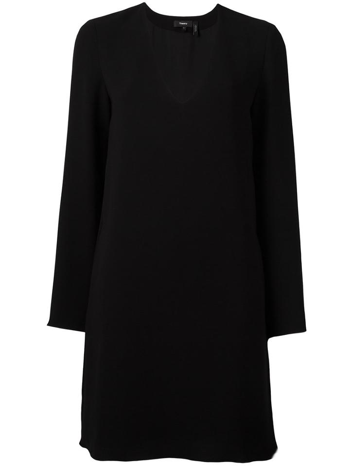 Theory Deep V Neck Dress, Women's, Size: Small, Black, Polyester/triacetate