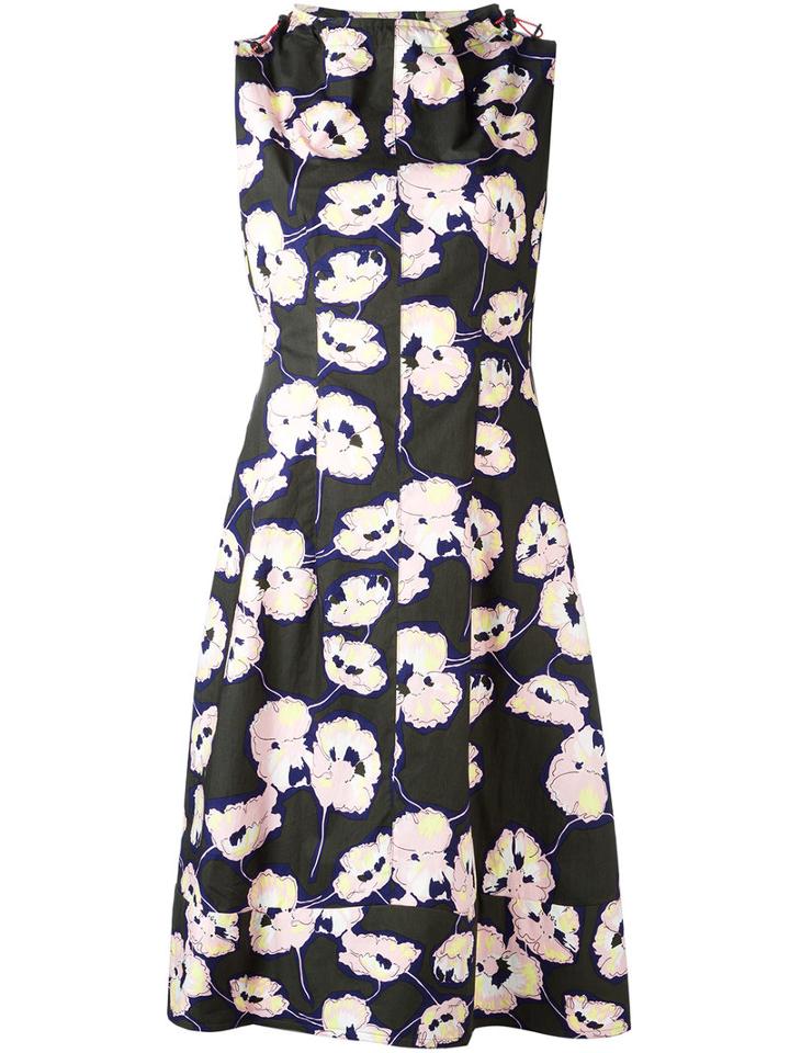 Marni Floral Toggle Neck Dress, Women's, Size: 42, Green, Cotton
