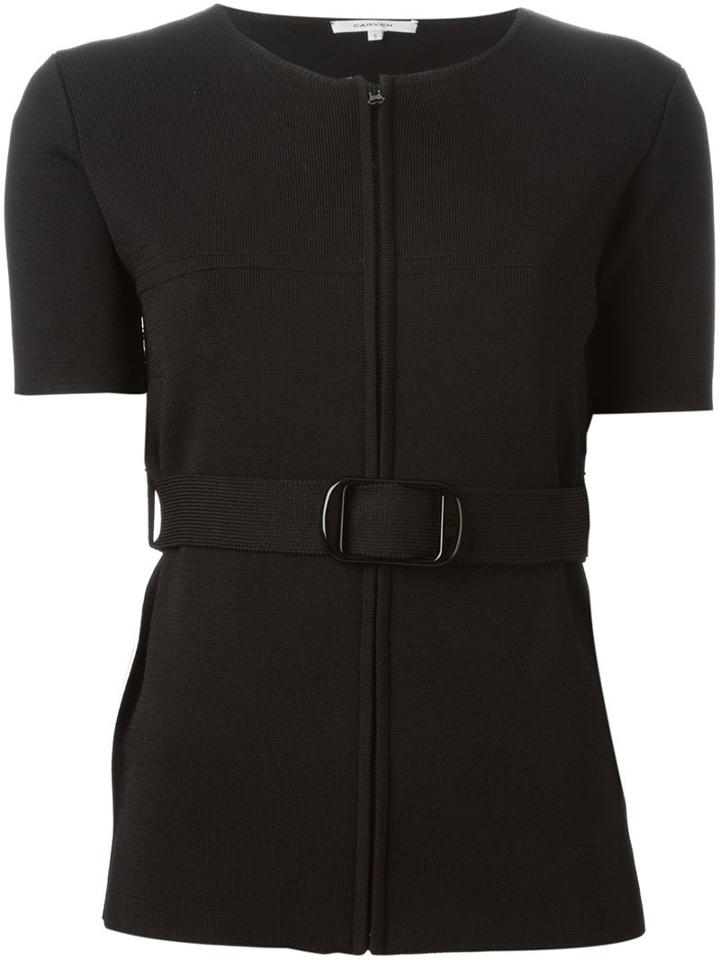 Carven Shortsleeved Belted Cardigan, Women's, Size: Medium, Black, Viscose/nylon