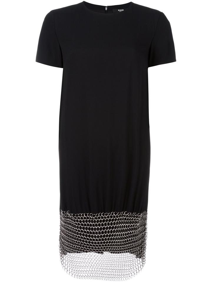 Versus Metal Mesh Trim Dress, Women's, Size: 38, Black, Polyamide/spandex/elastane/acetate/metal