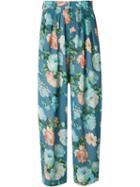 Kenzo Vintage Flower Print Sheer Trousers, Women's, Size: 38, Blue