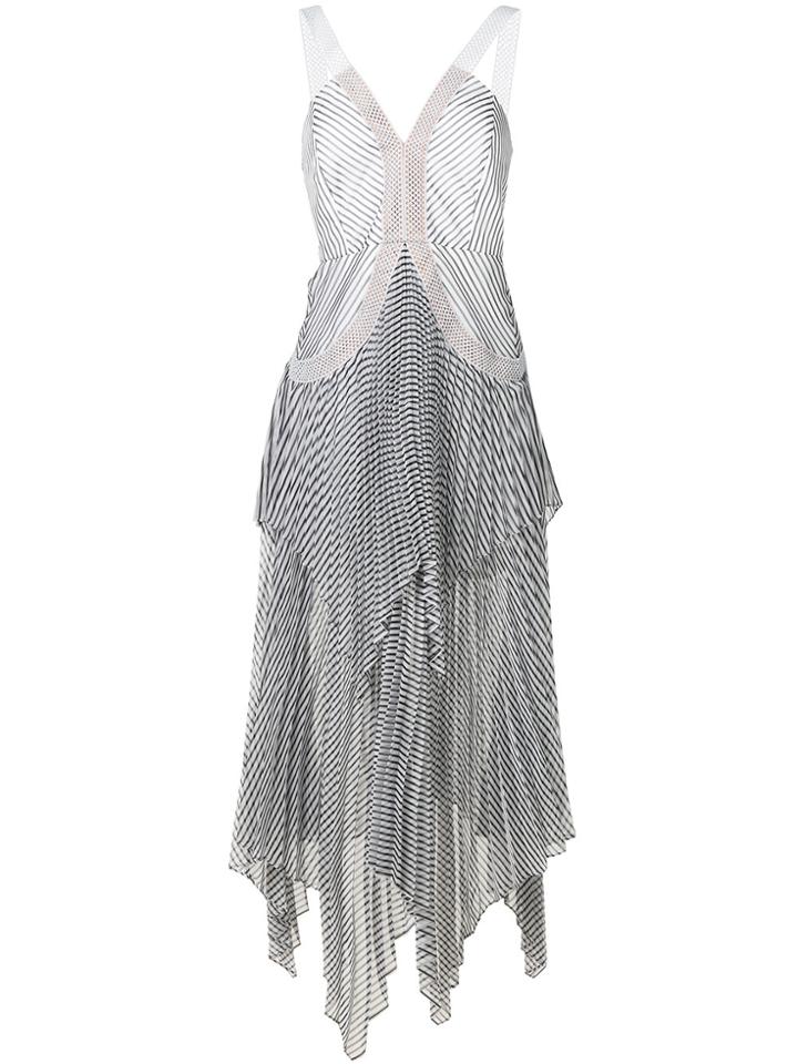 Self-portrait Striped Asymmetric Sheer Dress - Grey