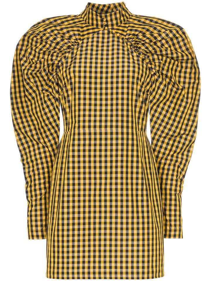 Rotate High Neck Gingham Mini Dress - Yellow