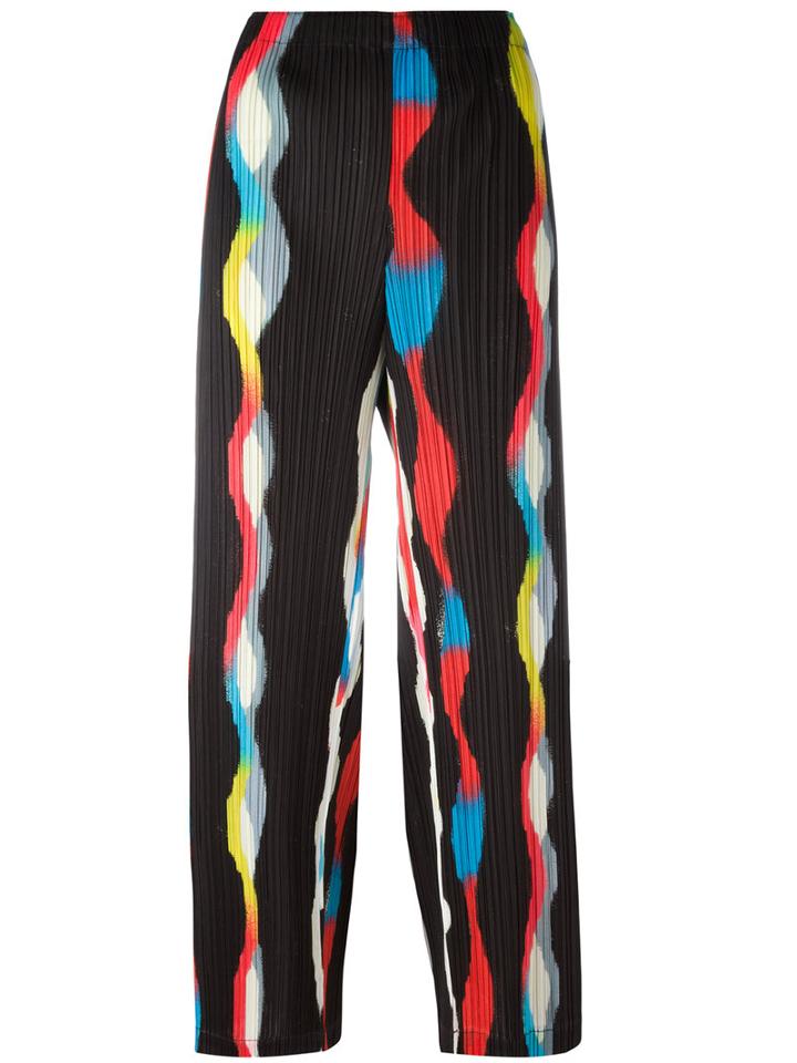 Pleats Please By Issey Miyake Wave (blue) Patterned Trousers, Women's, Size: 4, Polyester