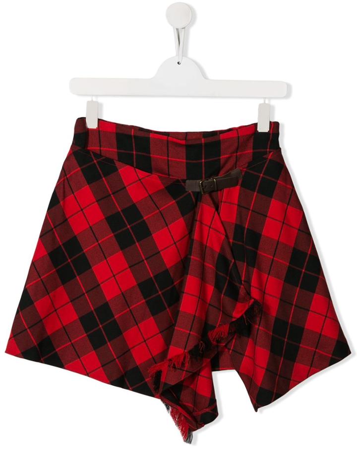 Lapin House Teen Asymmetric Checked Skirt - Red