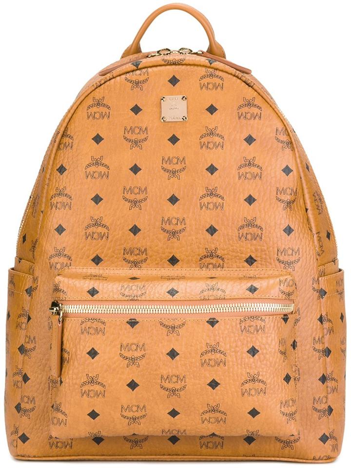 Mcm Logo Print Backpack - Nude & Neutrals