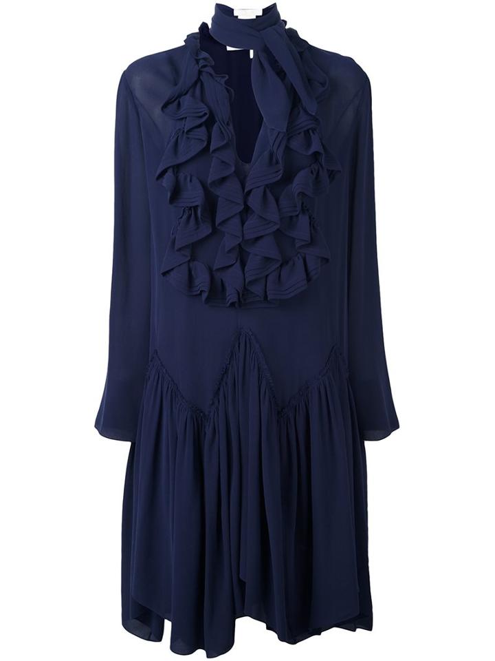 Chloé Ruffled Dress, Women's, Size: 36, Blue, Silk/polyester