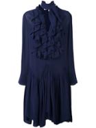 Chloé Ruffled Dress, Women's, Size: 36, Blue, Silk/polyester