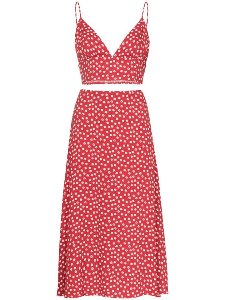 Reformation Catania Two Piece Floral Print Top And Skirt - Red