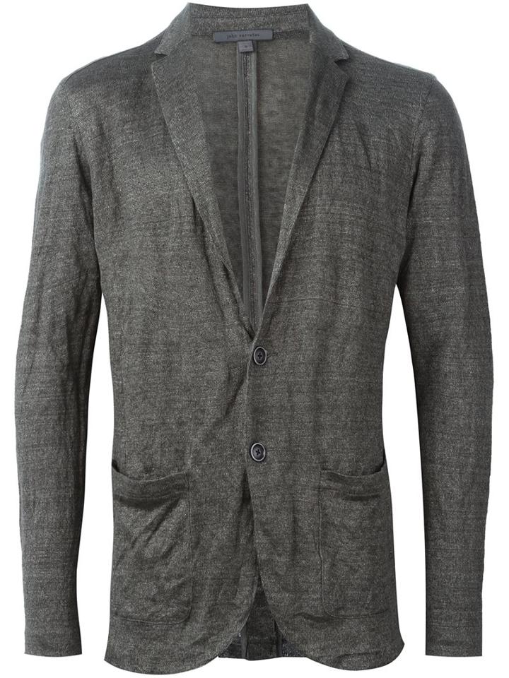 John Varvatos Crinkled Blazer Sweater, Men's, Size: Xl, Grey, Linen/flax/cotton/metallic Fibre