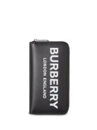 Burberry Logo Print Leather Ziparound Wallet - Black