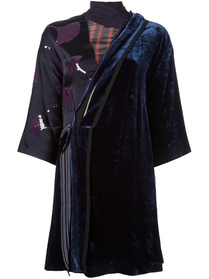 3.1 Phillip Lim - Velvet Kimono Dress - Women - Silk/cupro/viscose - 2, Blue, Silk/cupro/viscose