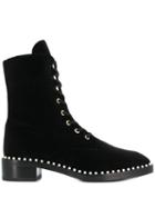 Stuart Weitzman Pearl-embellished Lace-up Boots - Black