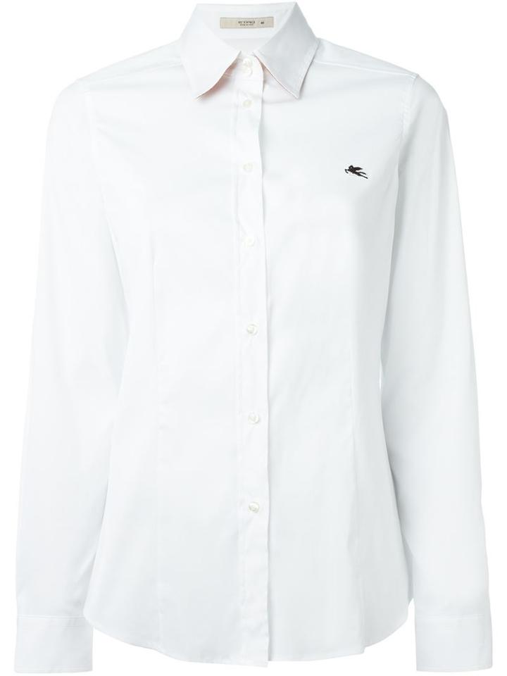 Etro Embroidered Logo Shirt, Women's, Size: 42, White, Cotton/polyamide/spandex/elastane
