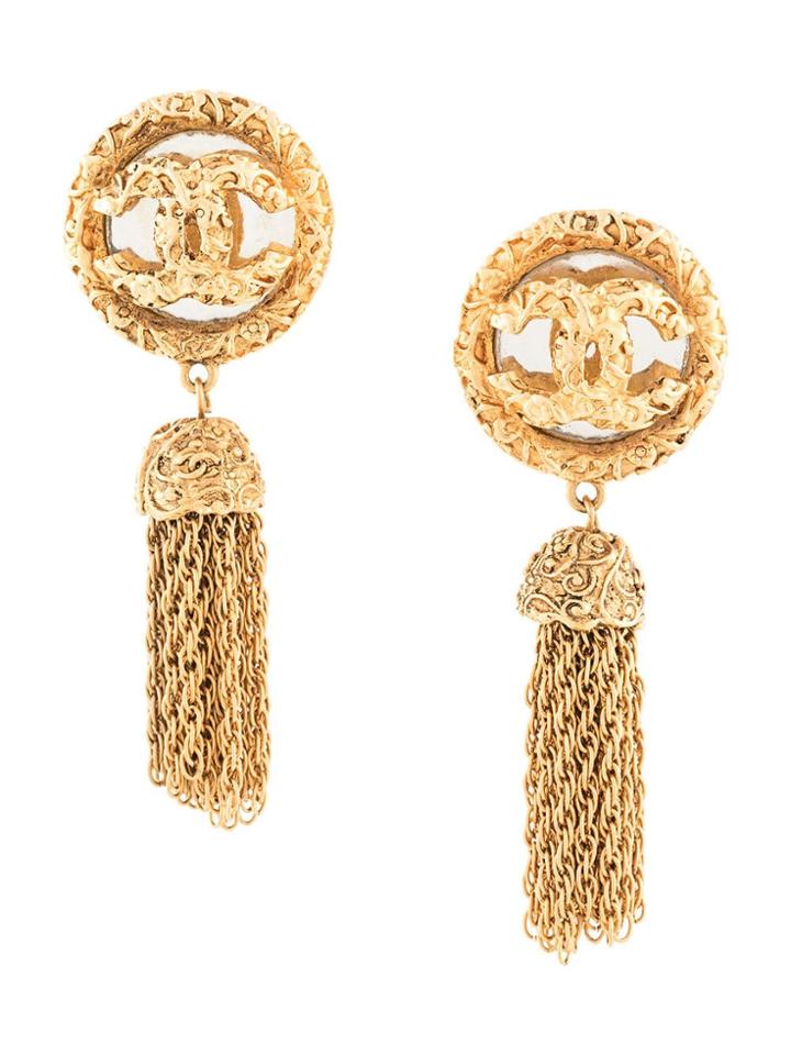 Chanel Vintage Cc Fringe Motif Earrings - Gold