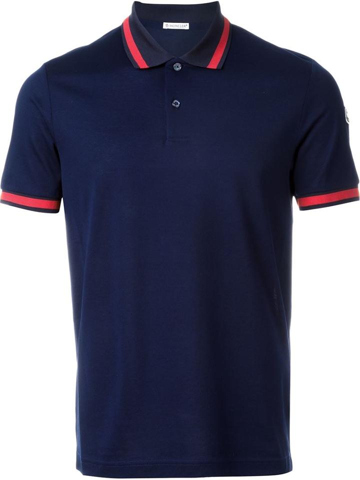 Moncler Classic Polo Shirt, Men's, Size: Large, Blue, Cotton